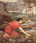 John William Waterhouse Famous Paintings - Maidens picking Flowers by a Stream Study